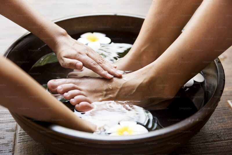 Floral foot spa treatment bowl
